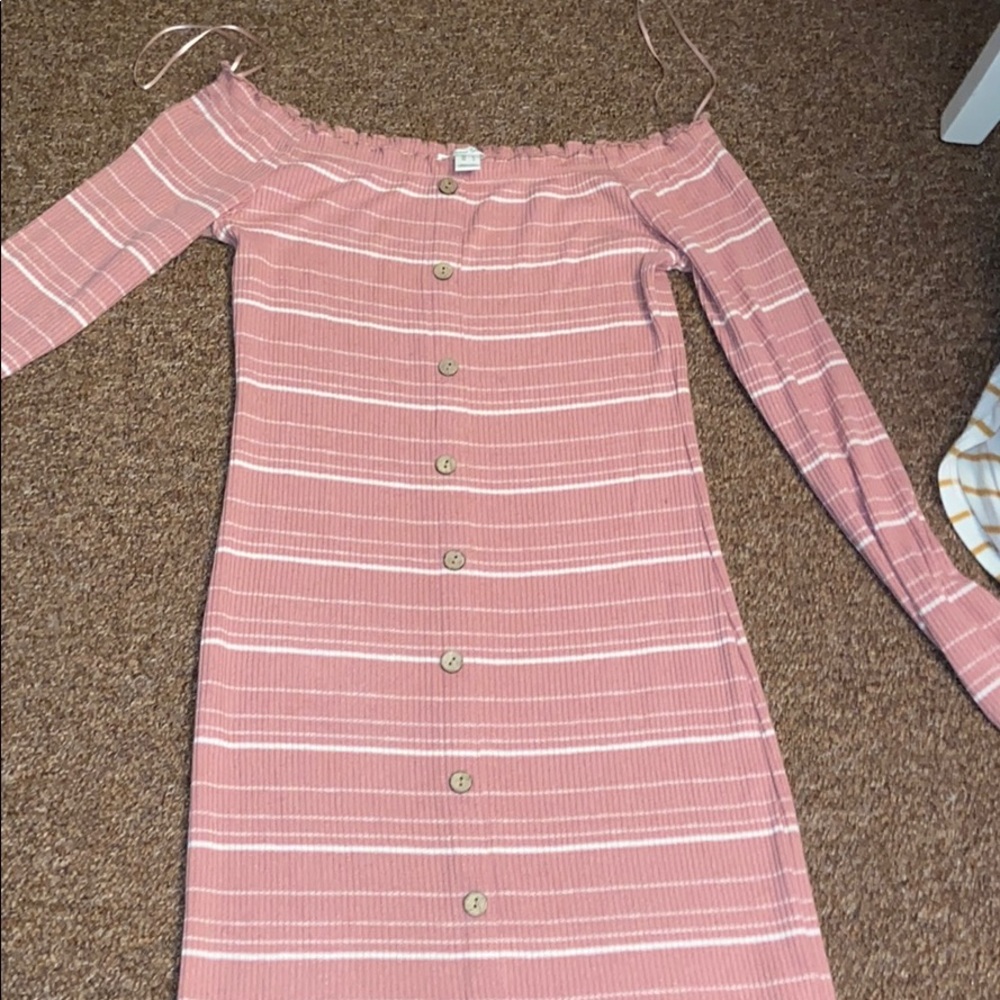 Pink Striped Dress (Off the Shoulder)